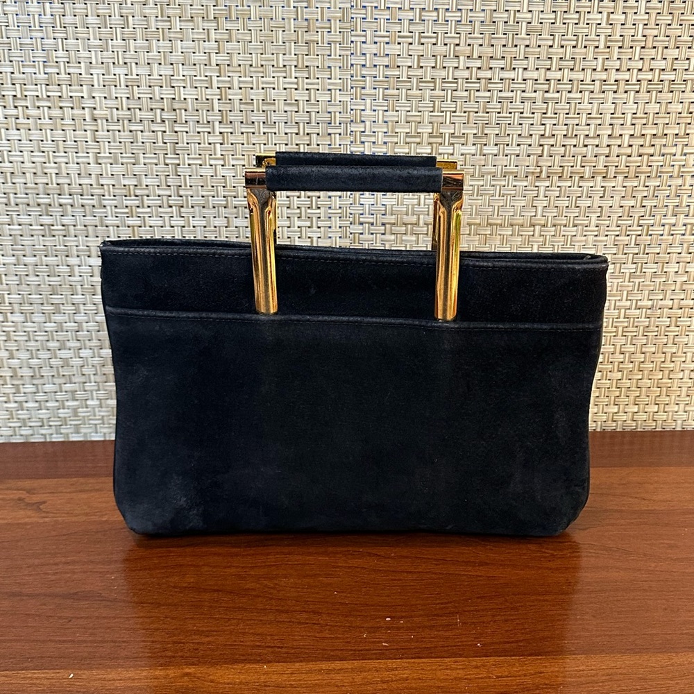 🌟HP🌟VTG 1960s Black Suede Leather Bag with Retractable Gold Tone Handles